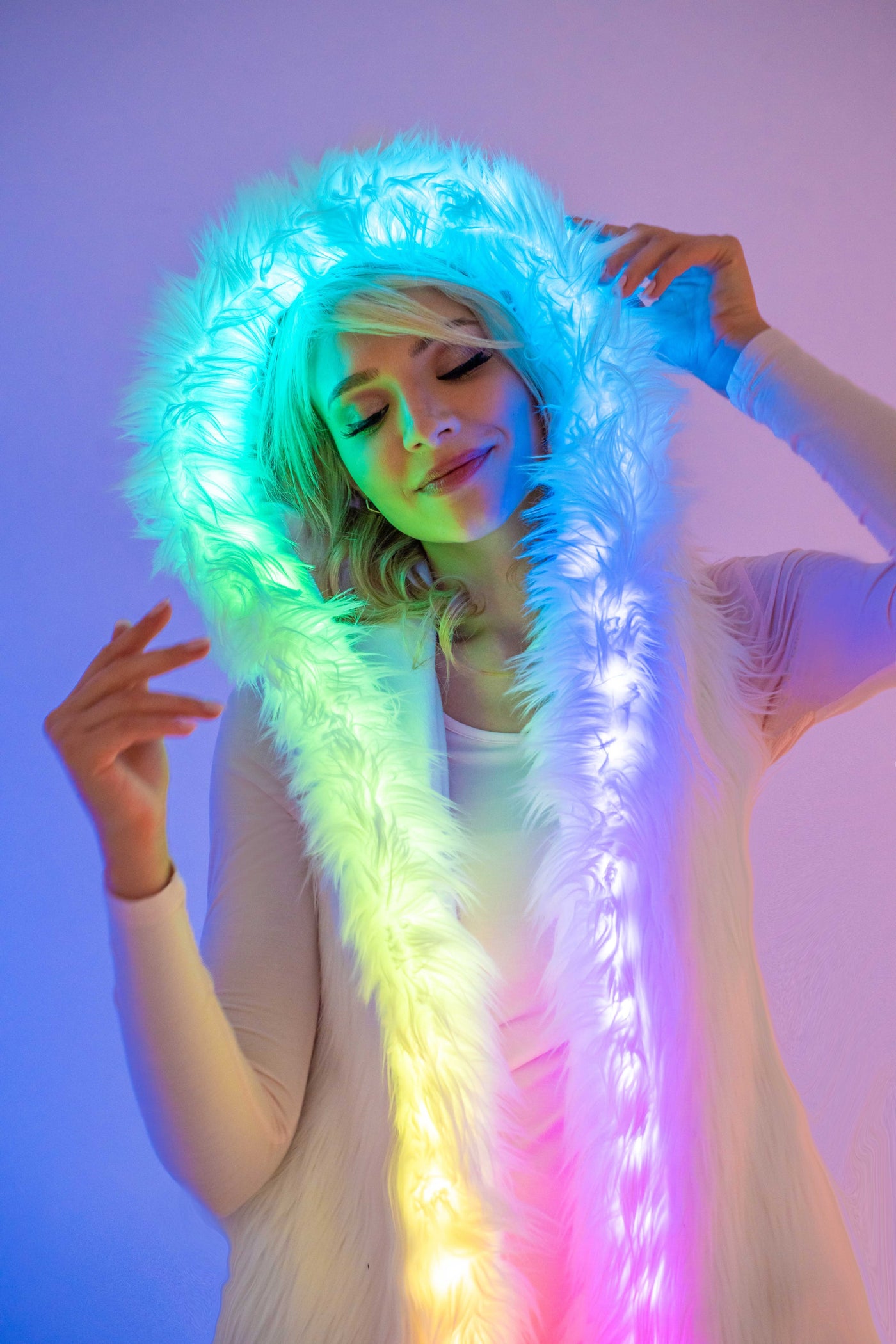 Women's LED Faux Fur Vest in "White"