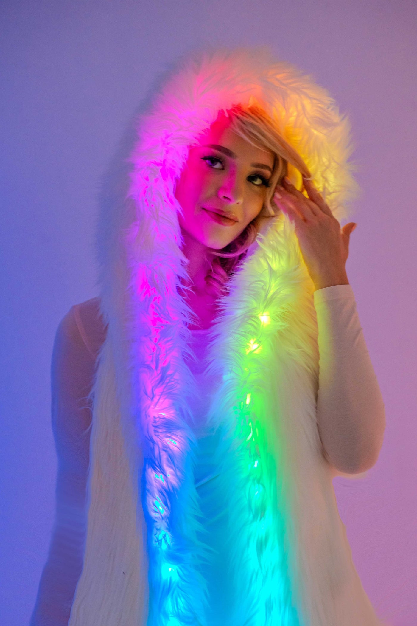 Women's LED Faux Fur Vest in "White"