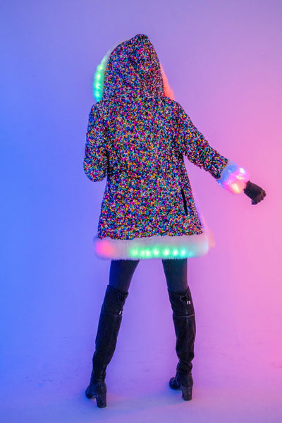 Women's LED Petite Playa Coat in "Rainbow Sequin"