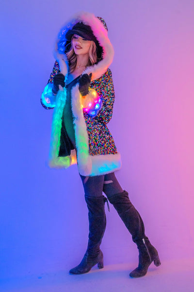 Women's LED Petite Playa Coat in "Rainbow Sequin"