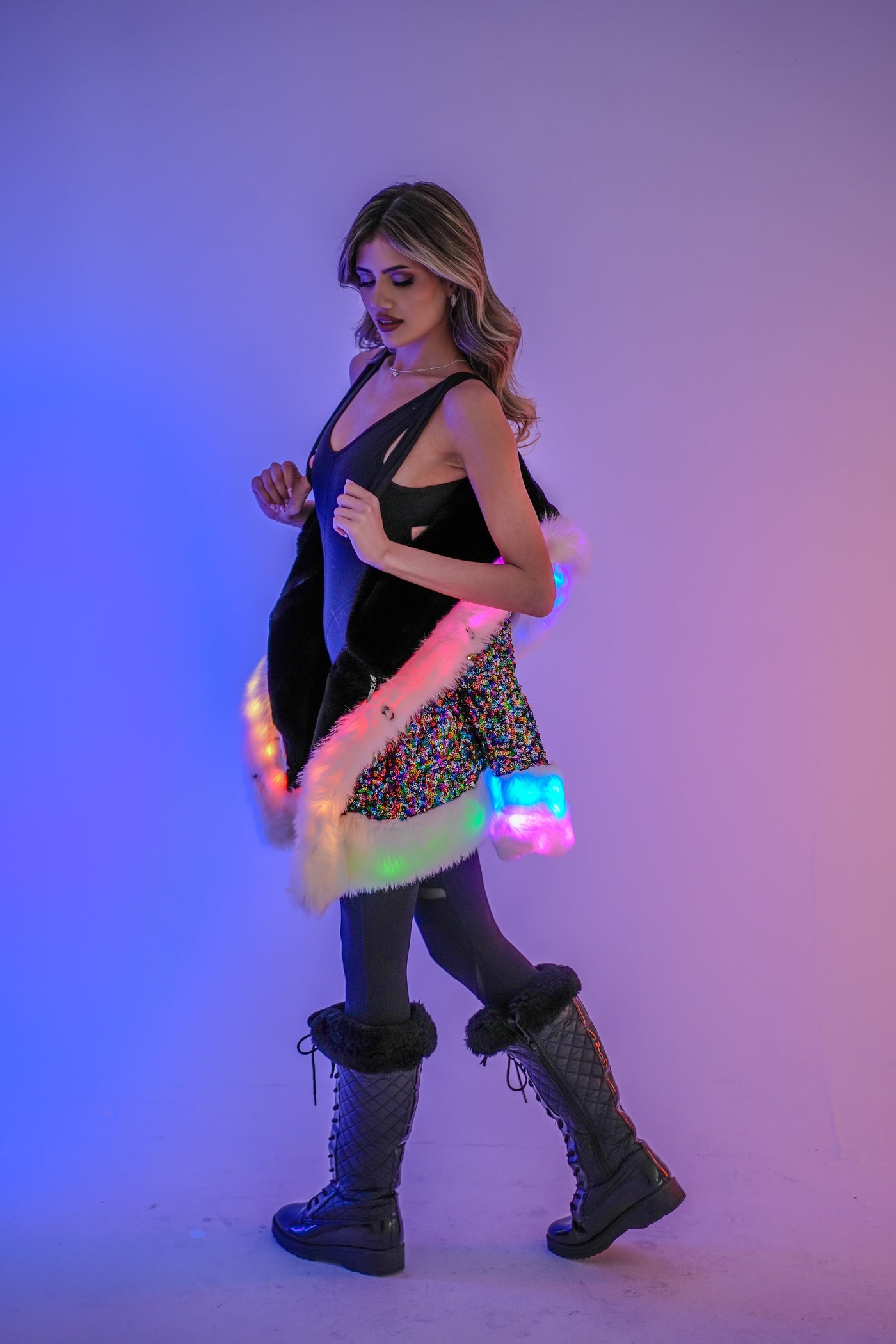 Women's LED Petite Playa Coat in "Rainbow Sequin"