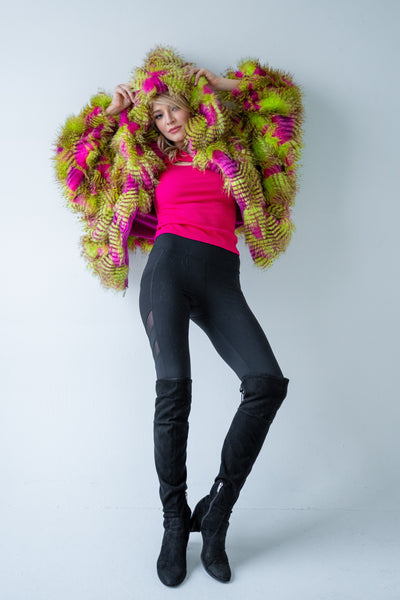 Women's Snuggle Coat in "Pink Lime Feather"