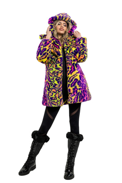 Women's Short Duchess Coat in "Neon Cheetah"