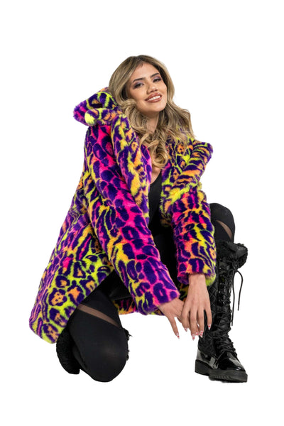 Women's Short Duchess Coat in "Neon Cheetah" IN STOCK