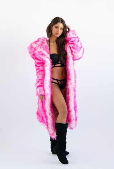 women's-LED-hot-pink-white -faux-fur-coat-1