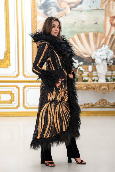 Women's Sequin Temptress Coat in "Black & Gold" STOCK