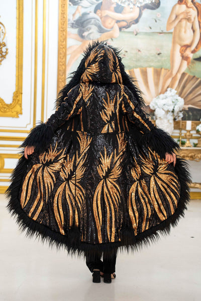 Women's Sequin Temptress Coat in "Black & Gold" STOCK