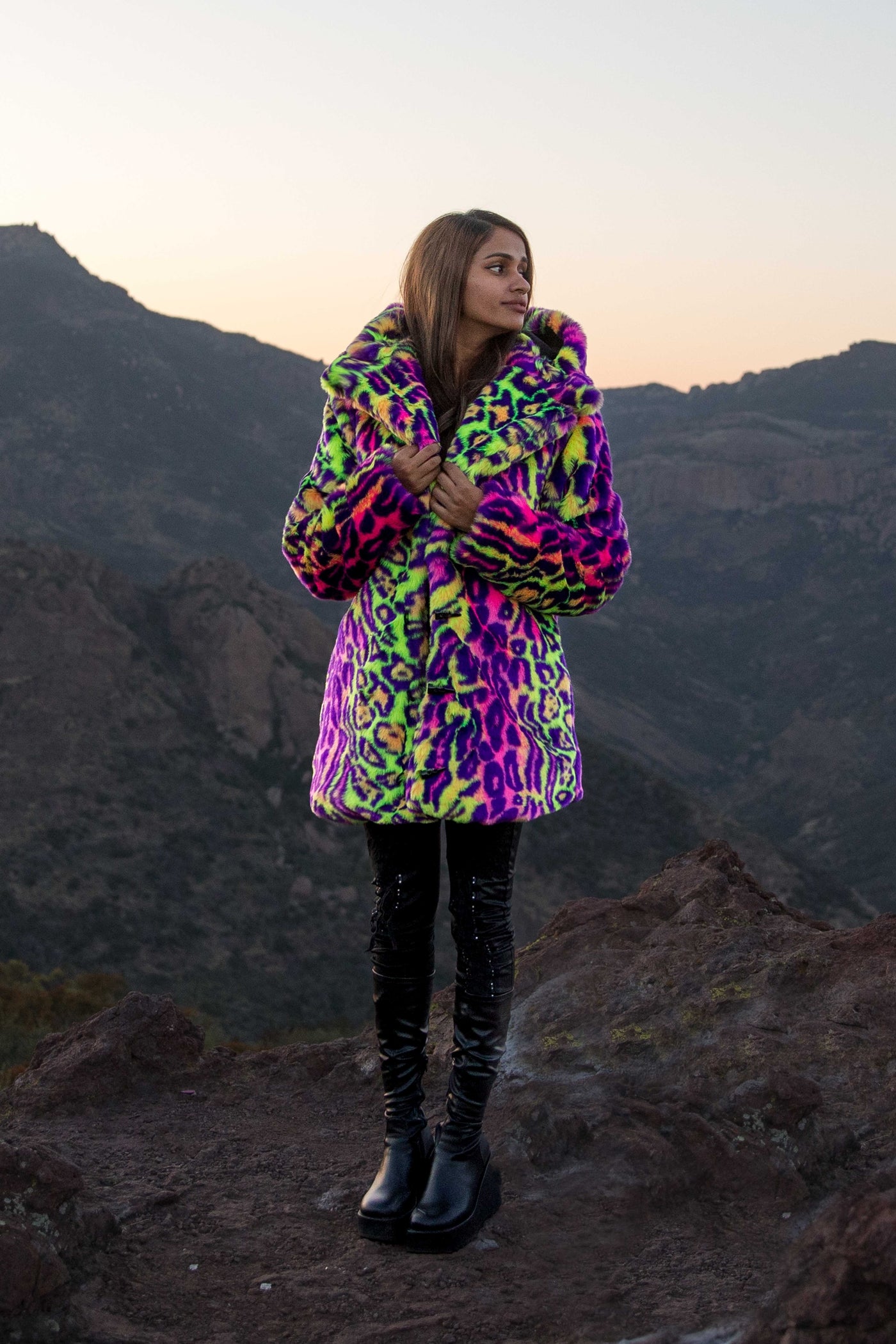 Women's Short Duchess Coat in "Neon Cheetah"