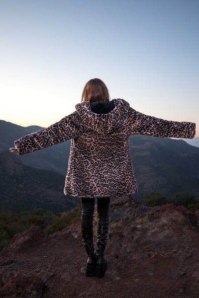 Women's Short Desert Warrior Coat in "Luxe Leopard" Chinchilla