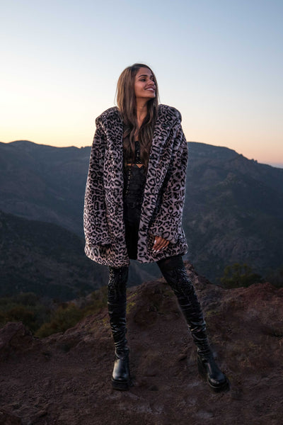 Women's Short Desert Warrior Coat in "Luxe Leopard" Chinchilla