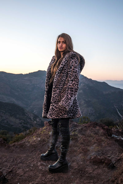 Women's Short Desert Warrior Coat in "Luxe Leopard" Chinchilla