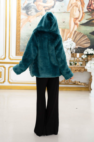 Women's Crop Desert Warrior Coat in "Teal" Chinchilla  STOCK