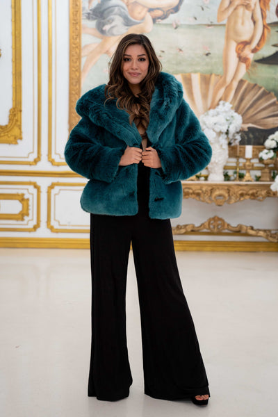 Women's Crop Desert Warrior Coat in "Teal" Chinchilla  STOCK