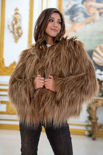 Women's Shaggy Crop Coat in "Sahara" STOCK