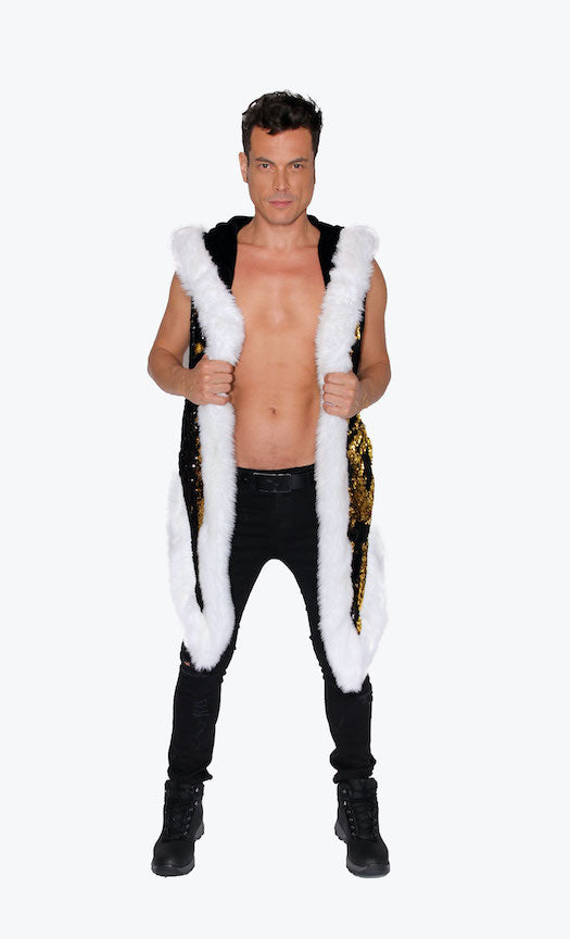 Men's LED Sequin Vest in "Black/ Gold"