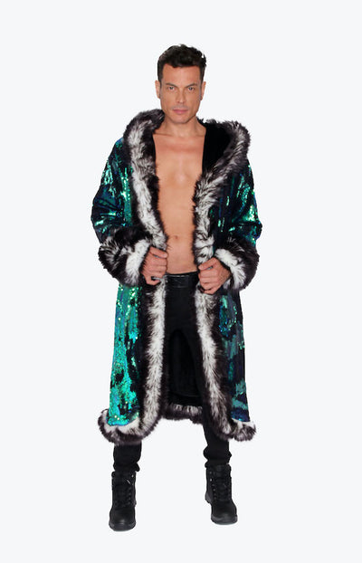 Burning-man-men's--LED-sequin-faux-fur-king-coat-black-green-mermaid-sequin-12f