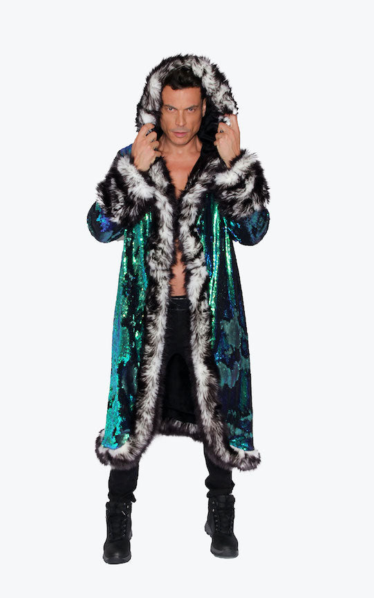 Burning-man-men's--LED-sequin-faux-fur-king-coat-black-green-mermaid-sequin-19f