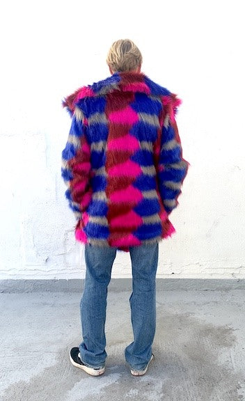 Burning-man-men's-faux fur-blue-gray-fuschia-coat with-collar-3