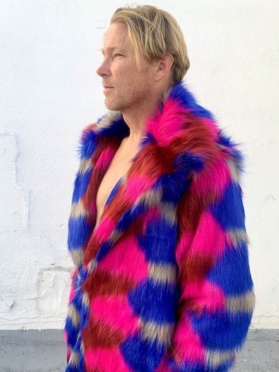 Burning-man-men's-faux fur-blue-gray-fuschia-coat with-collar-6