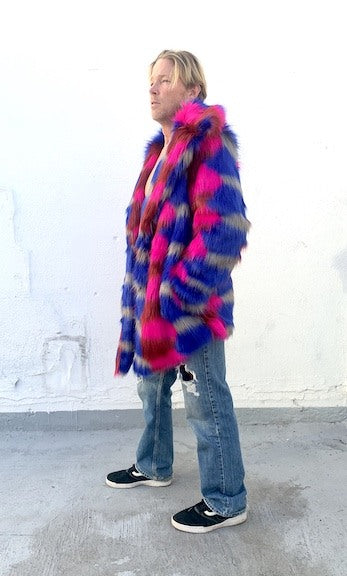 Burning-man-men's-faux fur-blue-gray-fuschia-coat with-collar-8