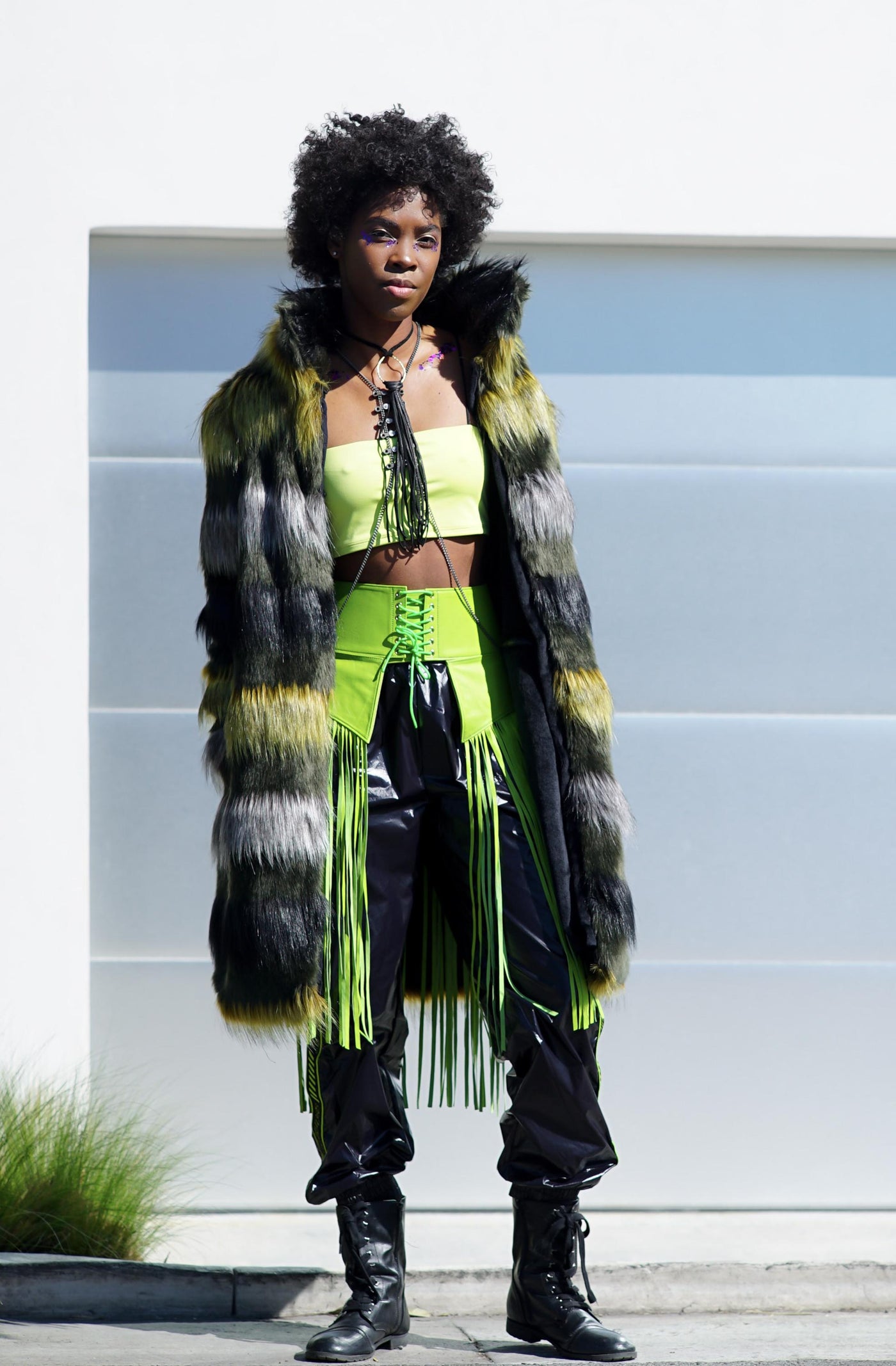 Burning-man-women's-faux-fur-noble-coat-green-stripe-14
