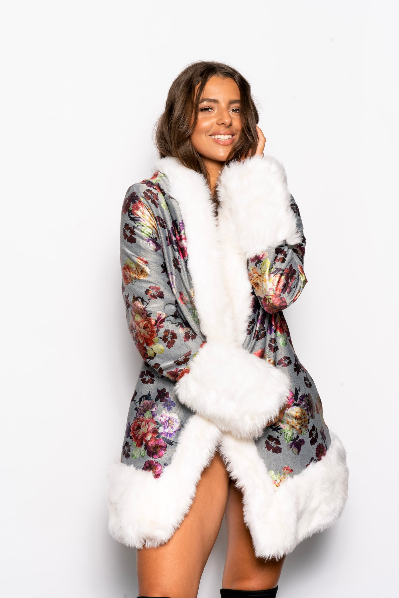 Women's LED Petite Playa Coat in "Metallic Floral"