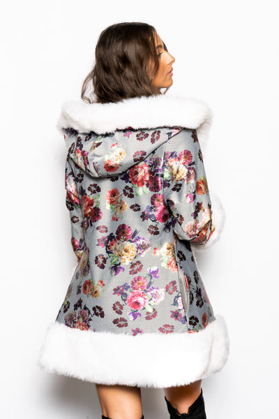 Women's LED Petite Playa Coat in "Metallic Floral"