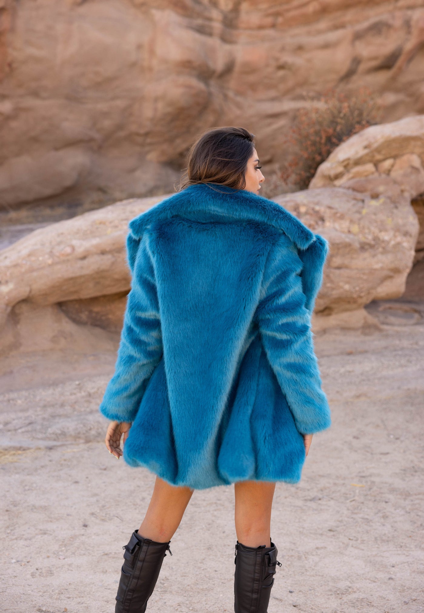 Women's Short Duchess Coat in "Teal Blue" Chinchilla