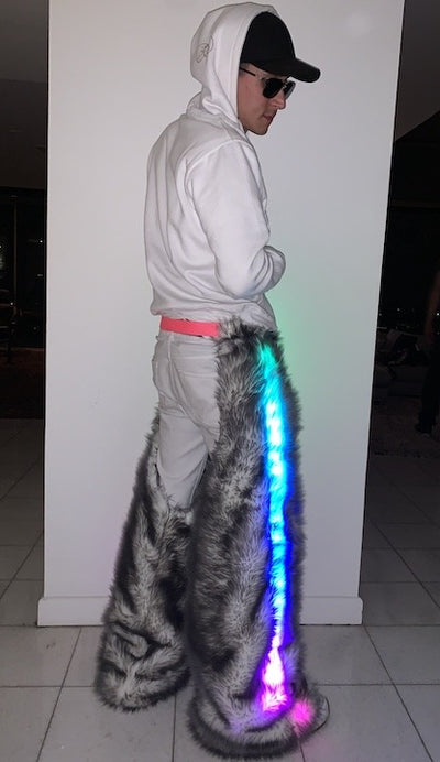 LED- men's-faux-fur-light up-chaps-gray-white-1