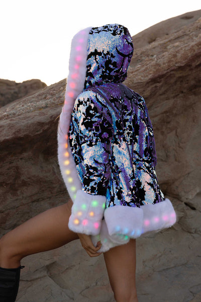 Women's LED Petite Playa Coat in "Black Velvet Unicorn"