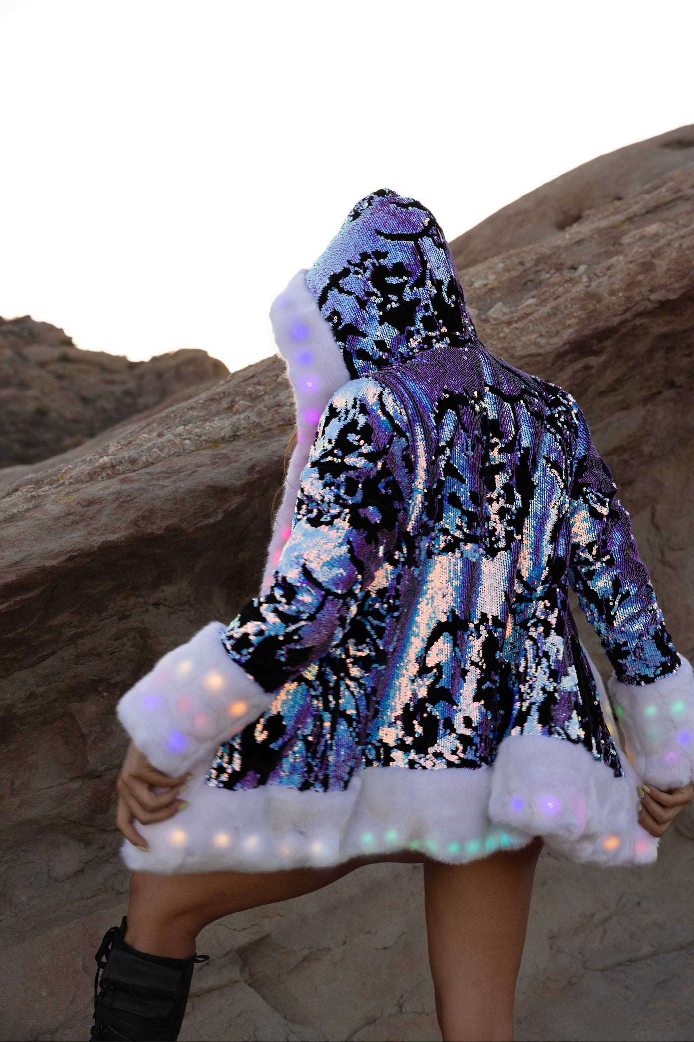 Women's LED Petite Playa Coat in "Black Velvet Unicorn"