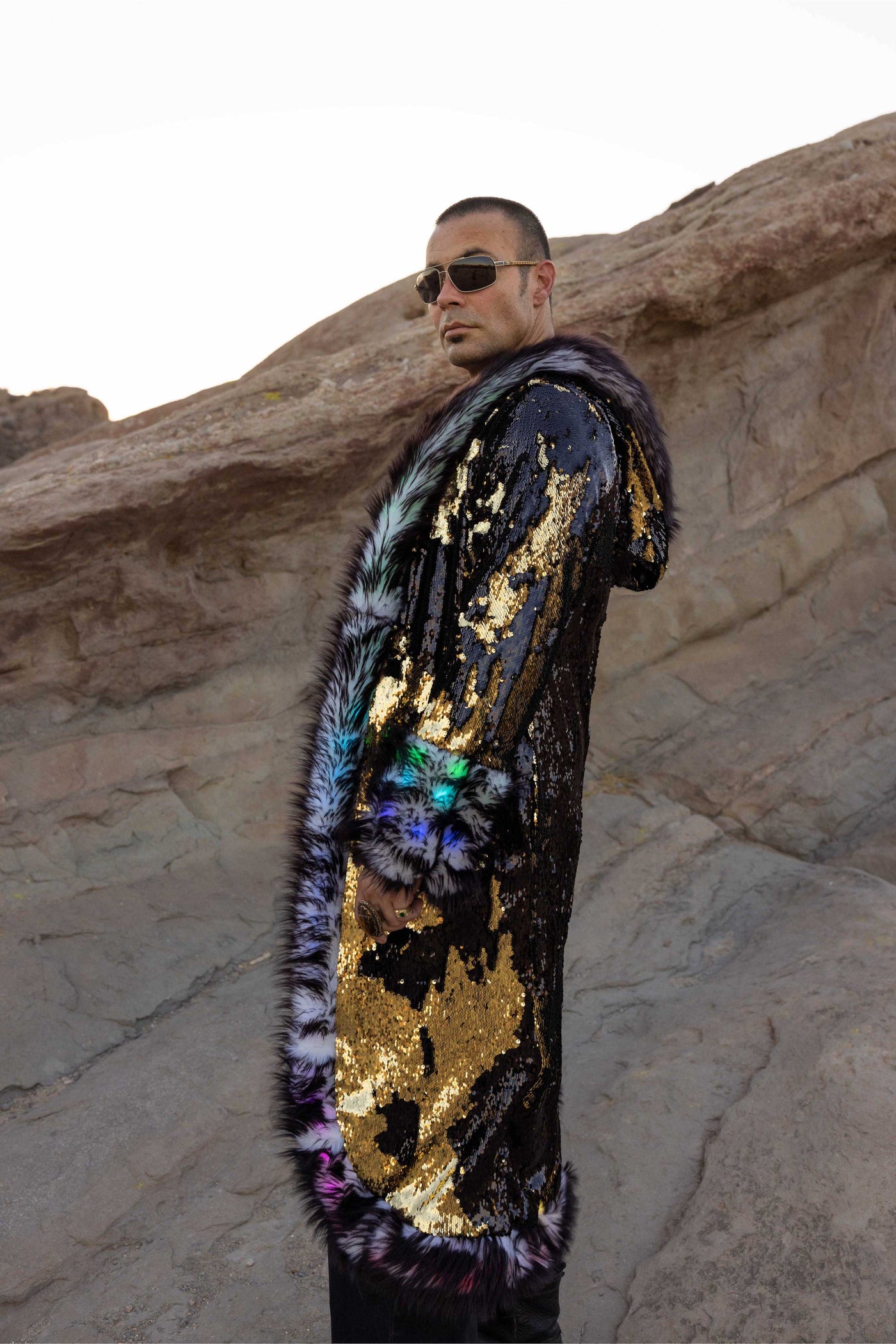 Men's LED Sequin King Coat in "Black/ Gold"