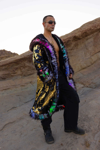 Men's LED Sequin King Coat in "Black/ Gold"