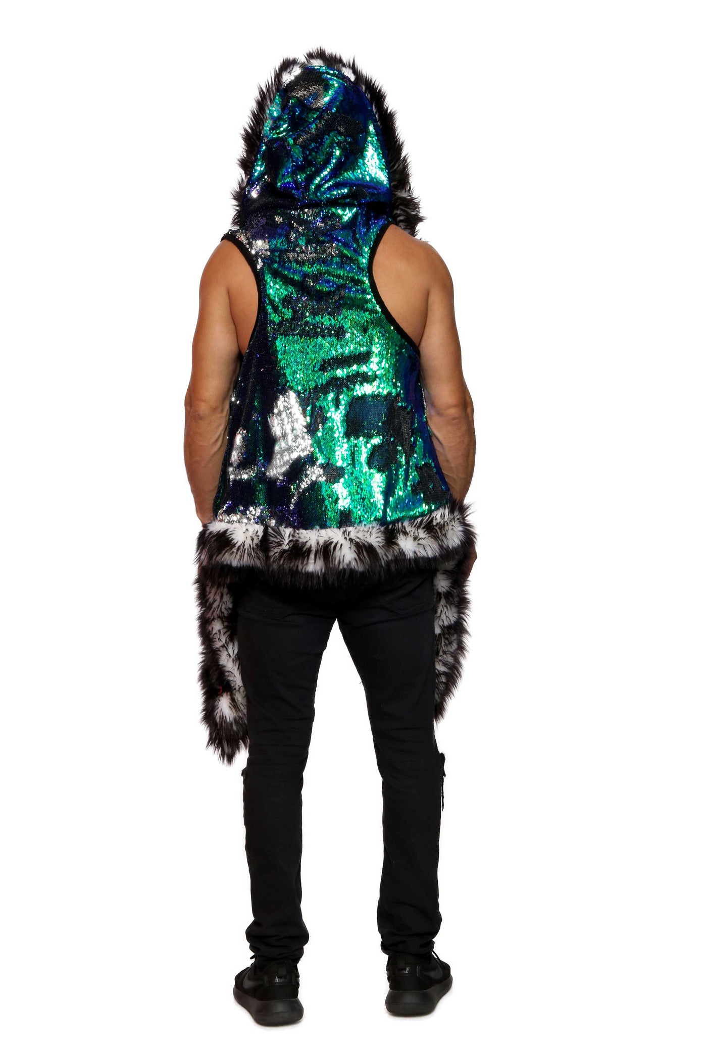 Men's Sequin Vest in "Blue Green Silver"