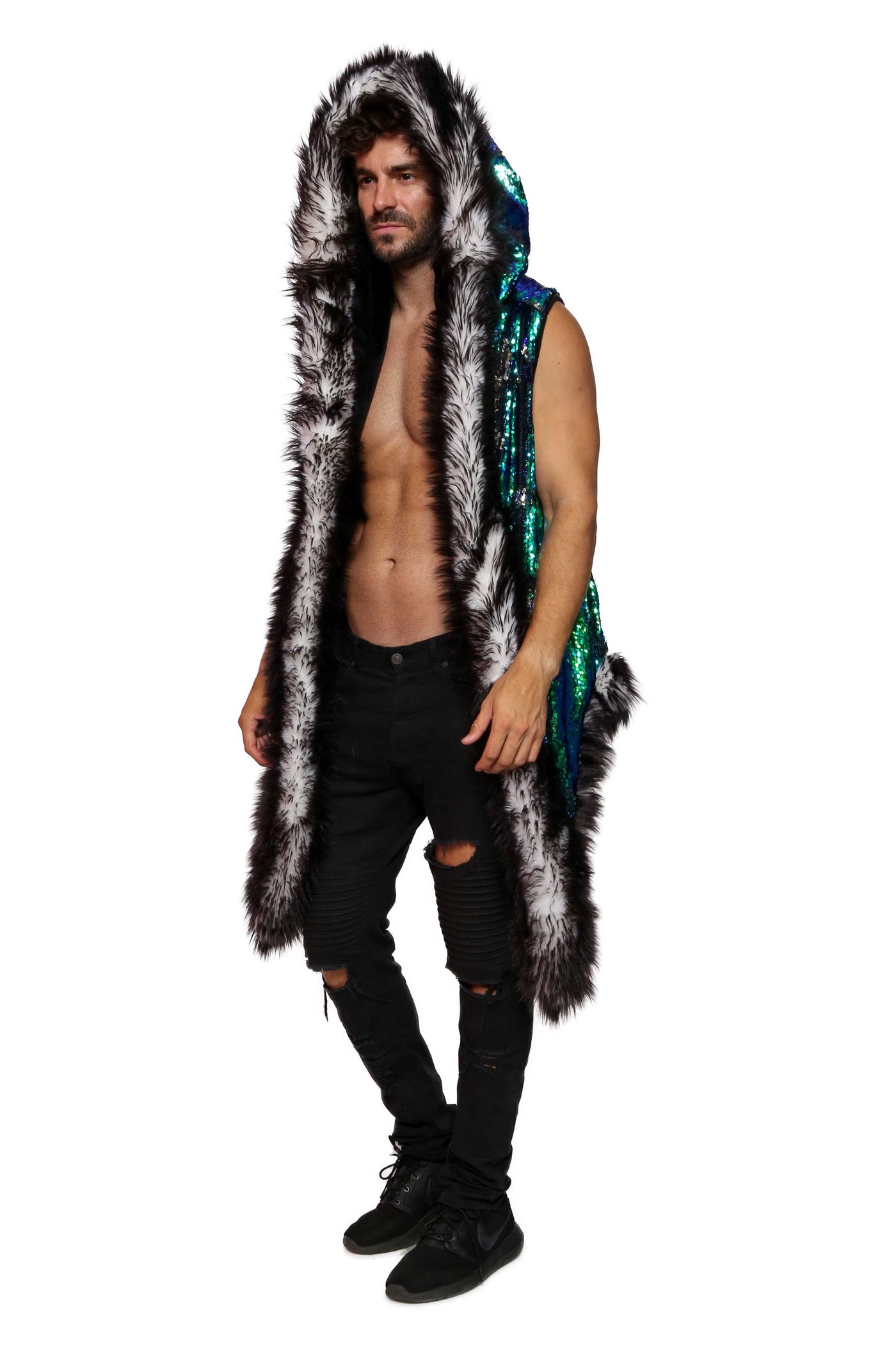 Men's Sequin Vest in "Blue Green Silver"