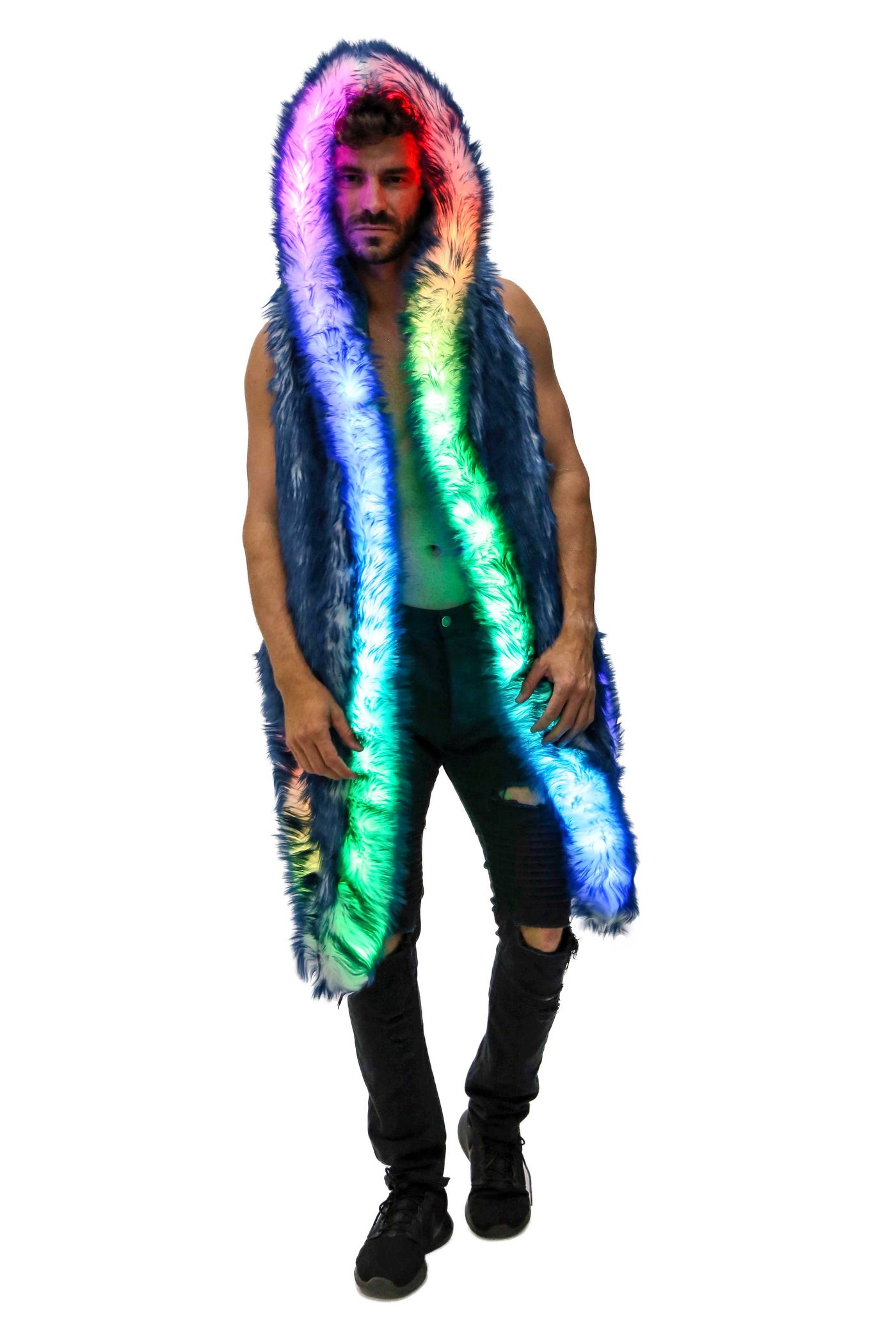 Men's LED Fur Vest in "Just The Tip-Navy"