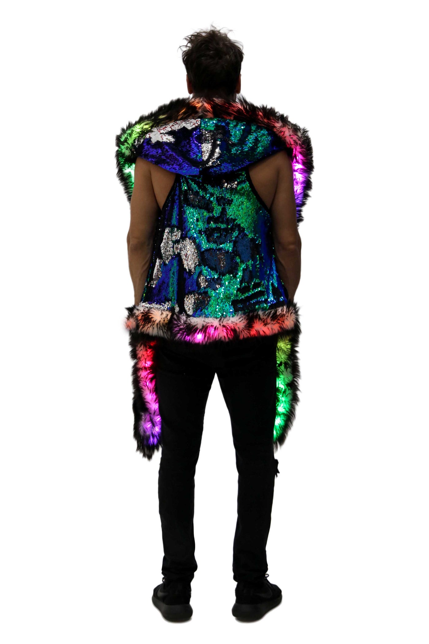 Men's LED Sequin Vest in "Blue/ Green /Silver"