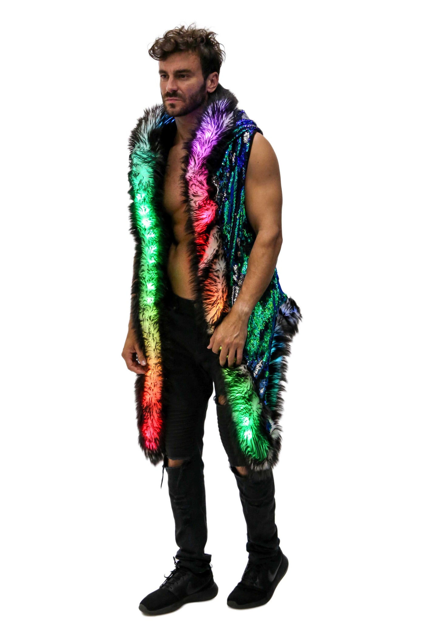 Men's LED Sequin Vest in "Blue/ Green /Silver"