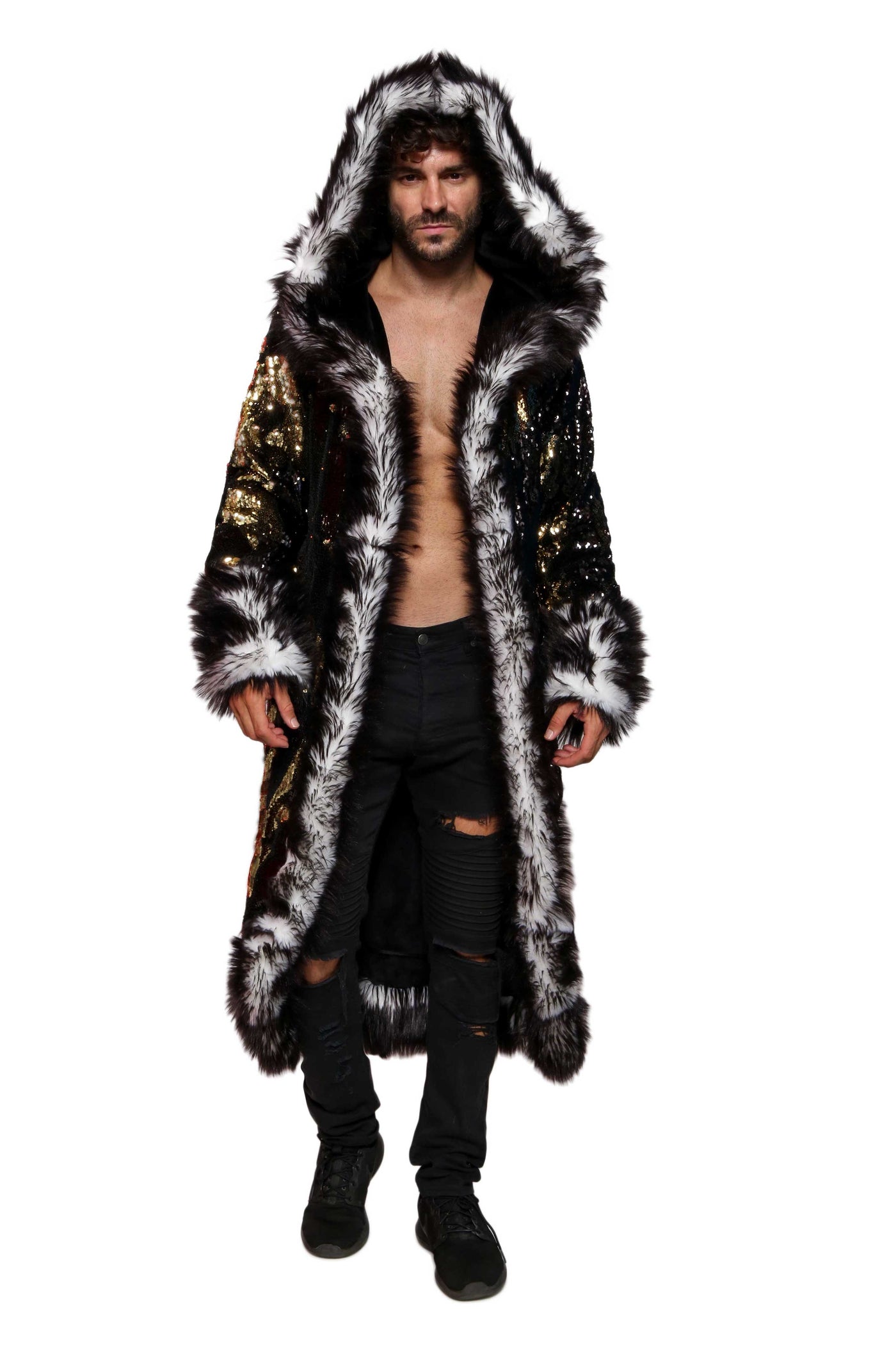 Men's Sequin King Coat in "Black/ Gold"