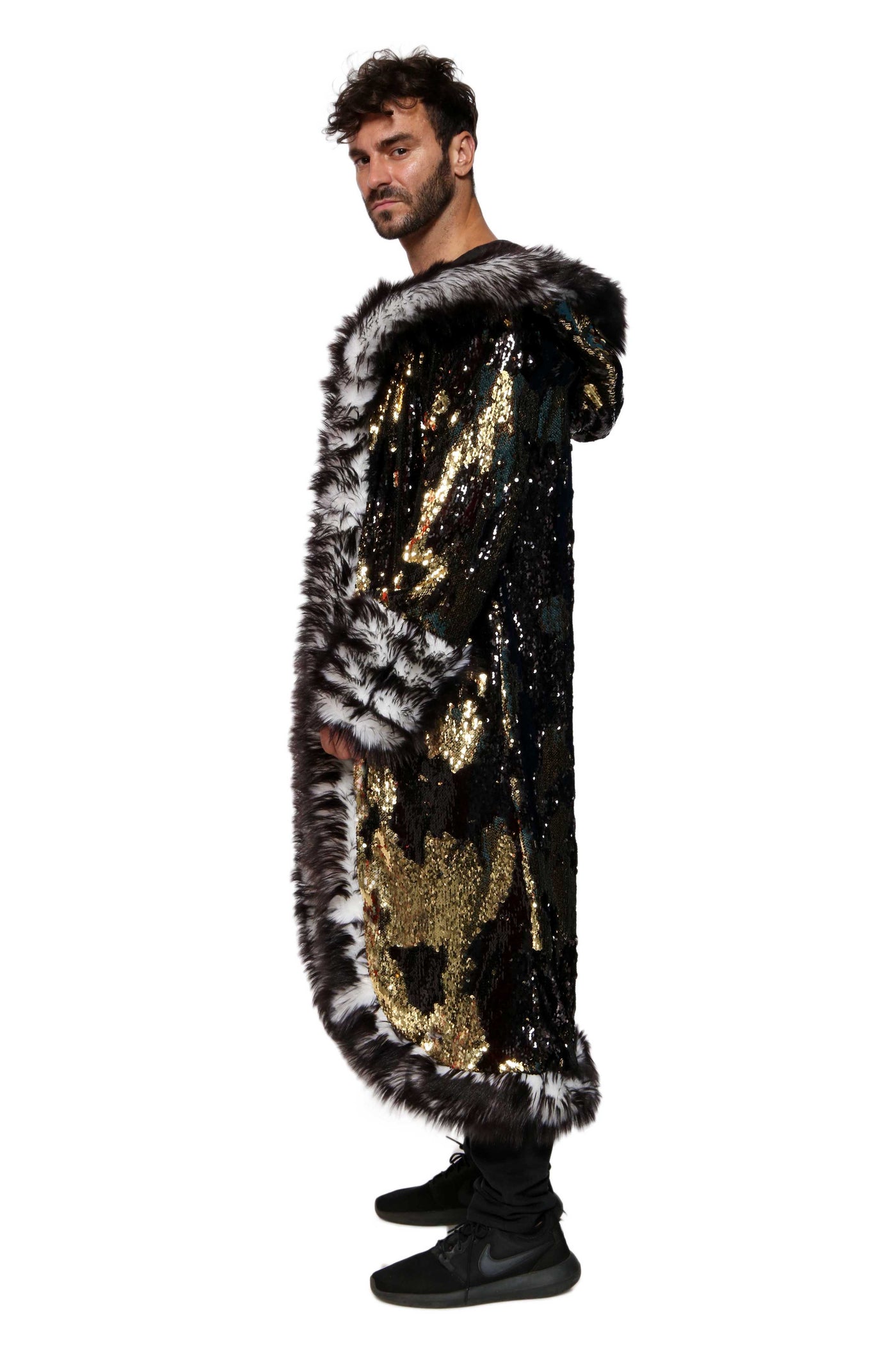 Men's Sequin King Coat in "Black/ Gold"
