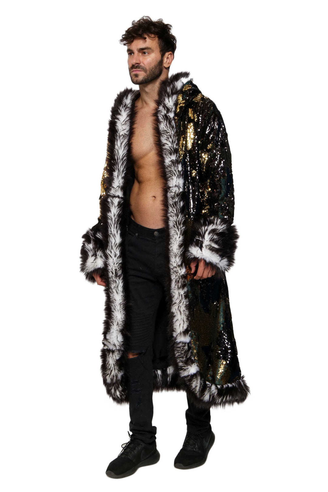 Mens-LED-King-Coat-Black-Gold-