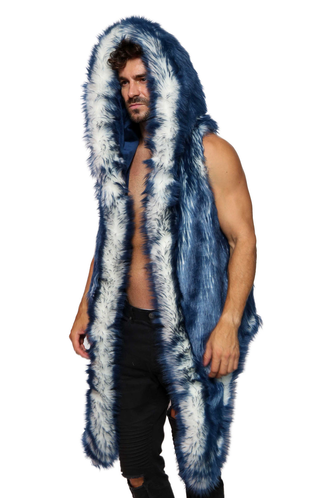 BURNING MAN LED BLACK WHITE FAUX FUR light up vests, burning man