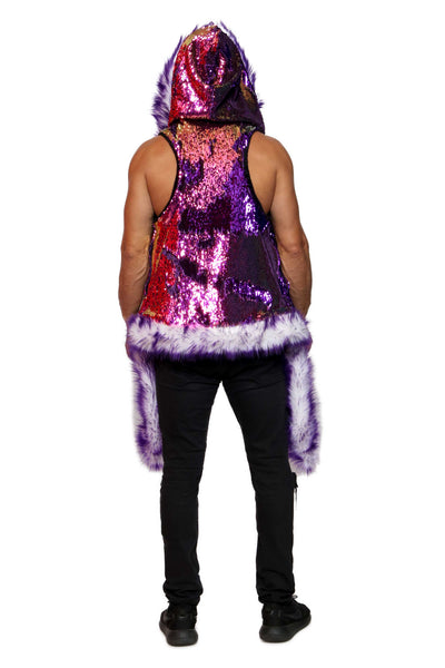 Men's Sequin Vest in "Purple/ Gold Rainbow"