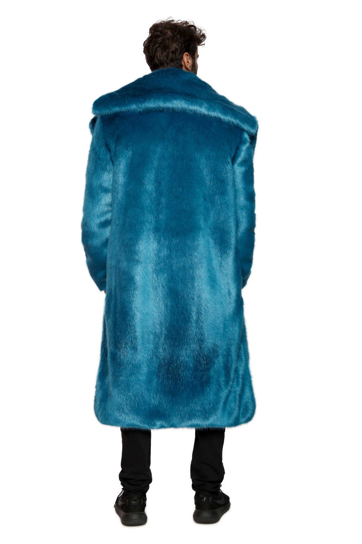 Men's Chinchilla Faux Fur blue aqua Vandal Coat in 