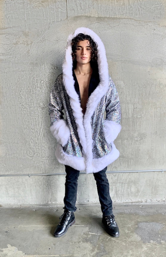 Mens-faux-fur-LED-wizard-short -hooded-coat-white-reptile-furrocious-furr-02