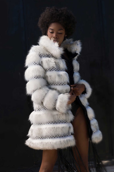 Women's Noble Coat in "White Checker"