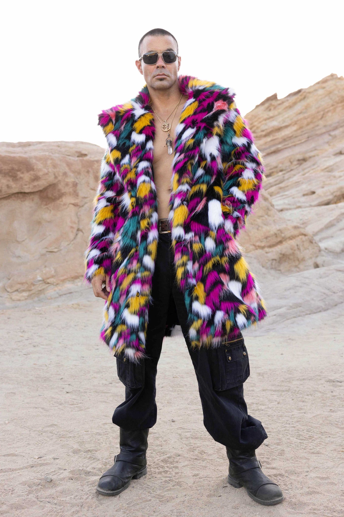 Men's Dutch Coat in "Kaleidoscope-Magenta-Teal-White"