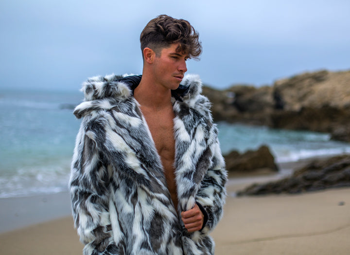 heaven and earth fur jacket お兄系 v系 グランジ Men's Faux Fur Vandal Coat in 