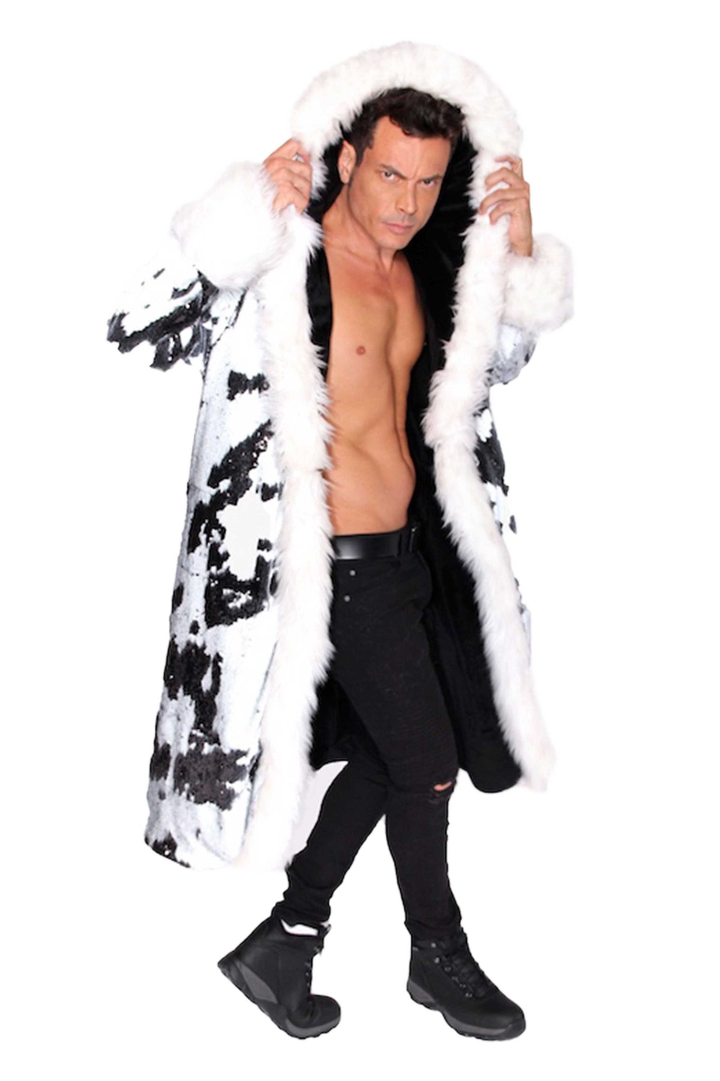 Men's Sequin King Coat in "Black/ White"