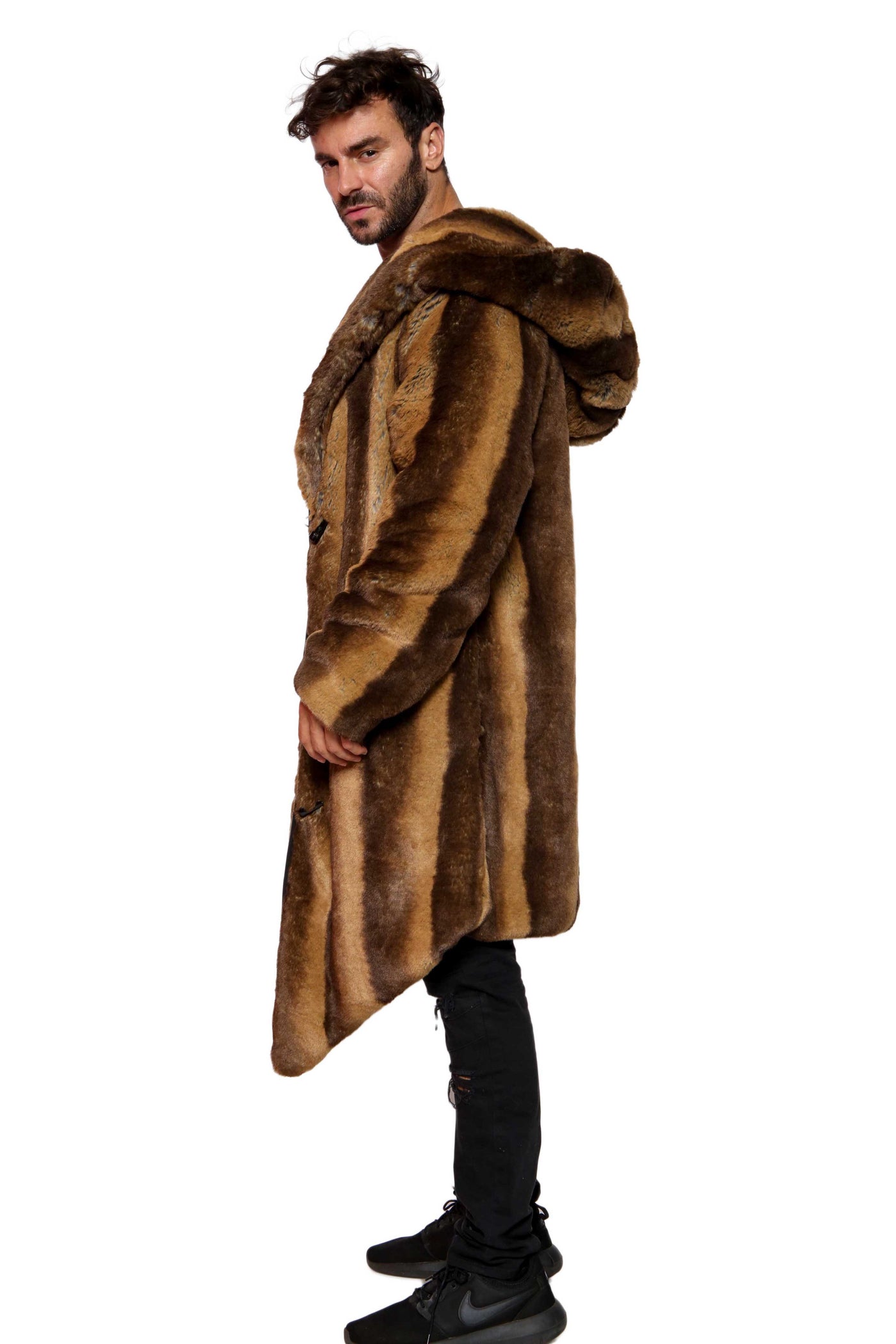 Men's Desert Warrior Coat in "Brown Tan Stripe" Chinchilla